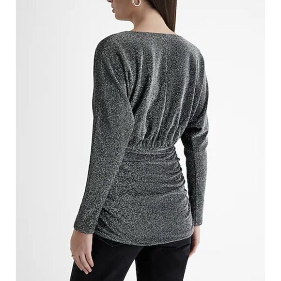 Express Womens Relaxed Metallic V-Neck Surplice Tie Waist Top Size S NWT $68 - Picture 4 of 16